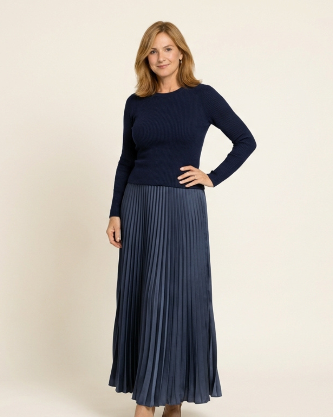 Positano | Vestido maxi con jersey y falda plisada