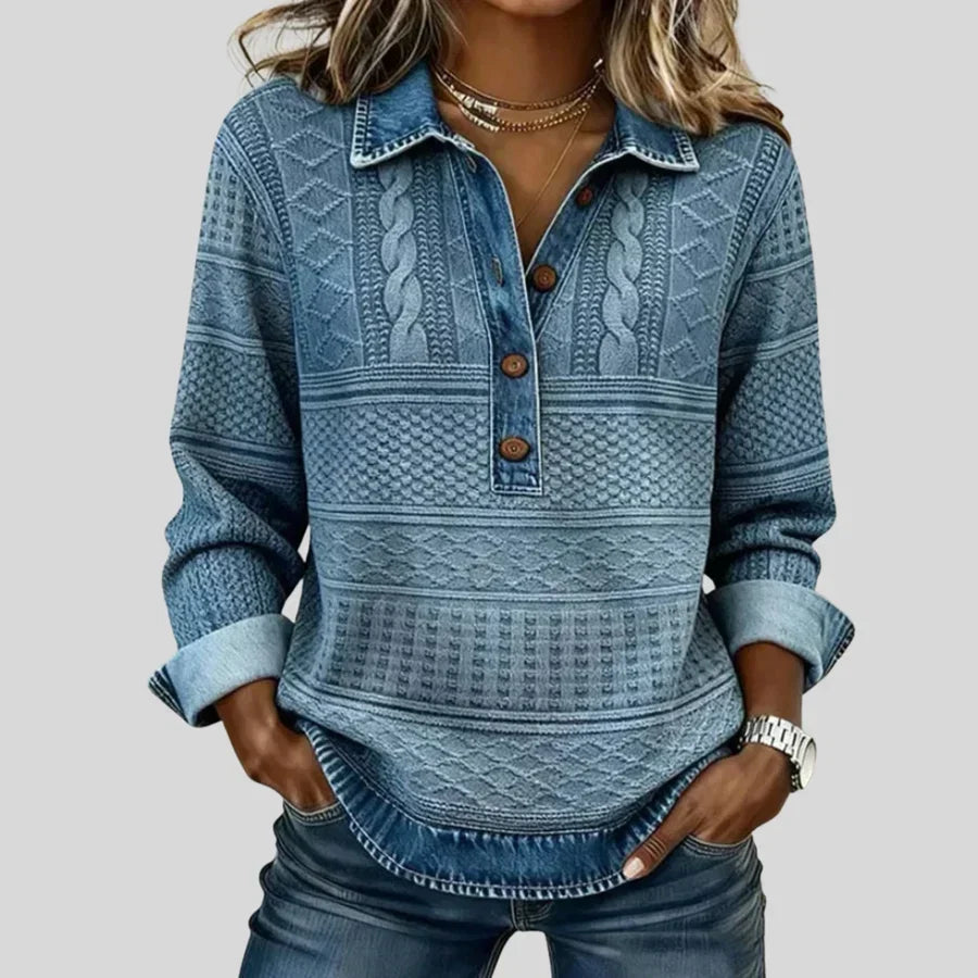Azalea - Jersey vintage de cuello alto con punto trenzado