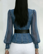 Alma | Top de Denim con Mangas de Gasa Ligera