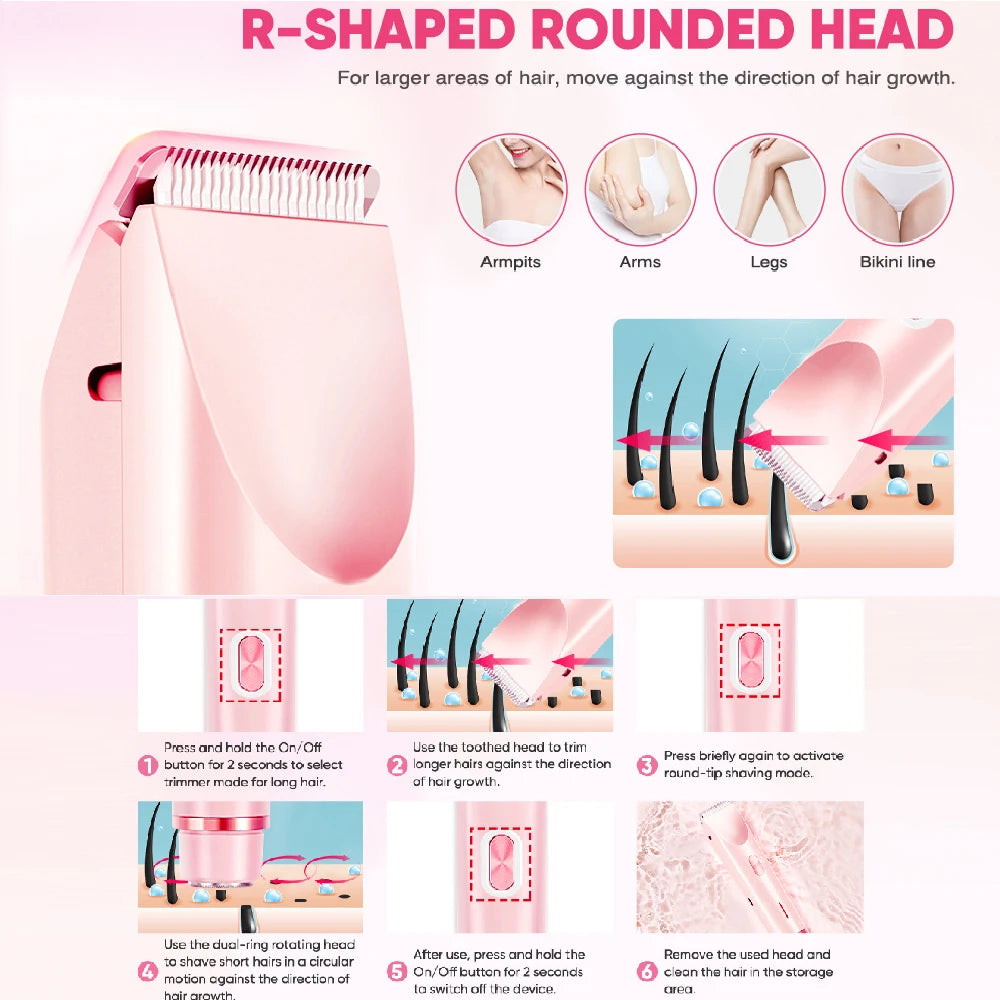 1PCS Women'S Bikini Trimmer, Electric Shaver, Dual Head Electric Razor, Two-In-One Women'S Body Shaver, and Ipx67 Waterproof Wet