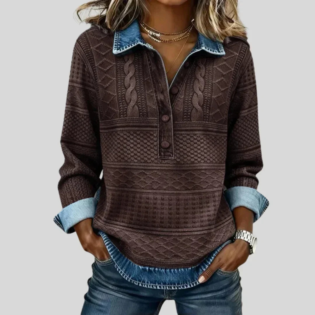 Azalea - Jersey vintage de cuello alto con punto trenzado