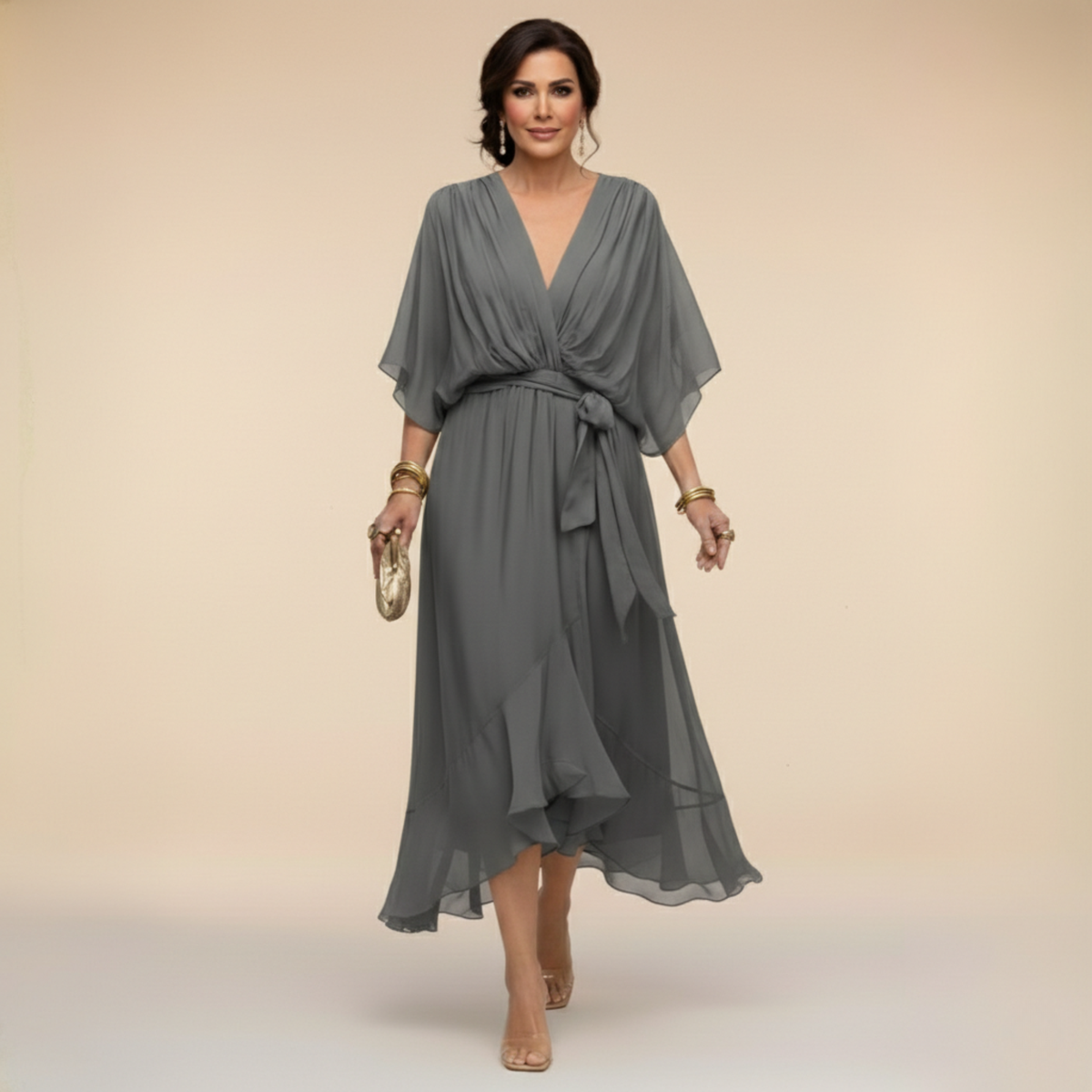 Marta | Vestido de chiffon con escote en V