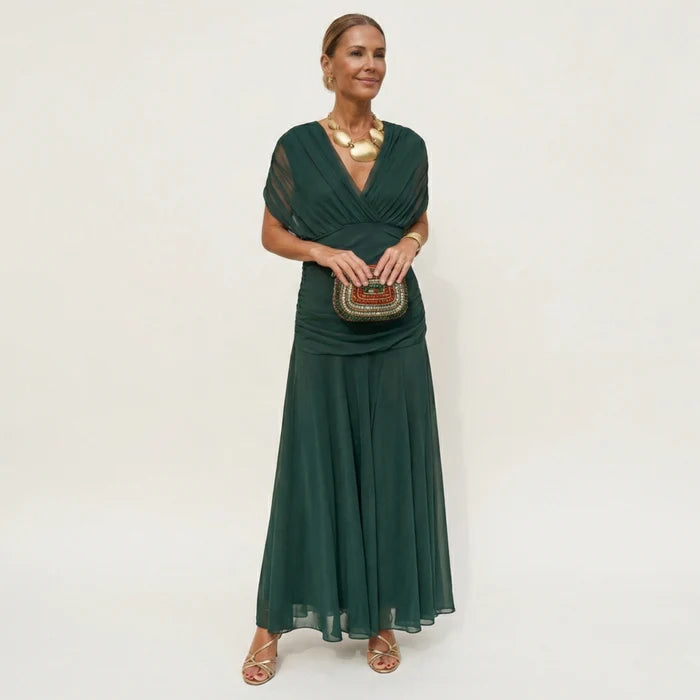 Salerno | Vestido Largo Mujer Elegante Fluido - Escote V y Diseño Sofisticado