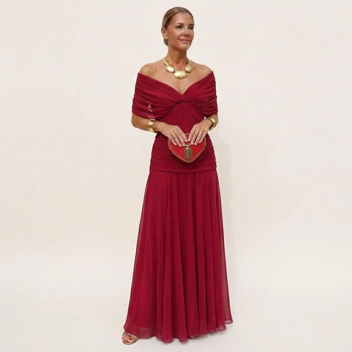 Salerno | Vestido Largo Mujer Elegante Fluido - Escote V y Diseño Sofisticado