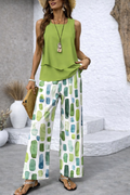 Sabina | Conjunto Top Verde y Pantalón Geométrico