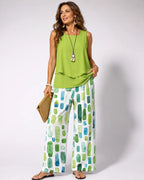 Sabina | Conjunto Top Verde y Pantalón Geométrico