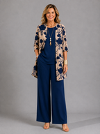 Noémie | Conjunto mujer 3 piezas elegante – Pantalón fluido y chaqueta floral