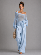 Celine | Conjunto de mujer con suéter calado y pantalón ancho