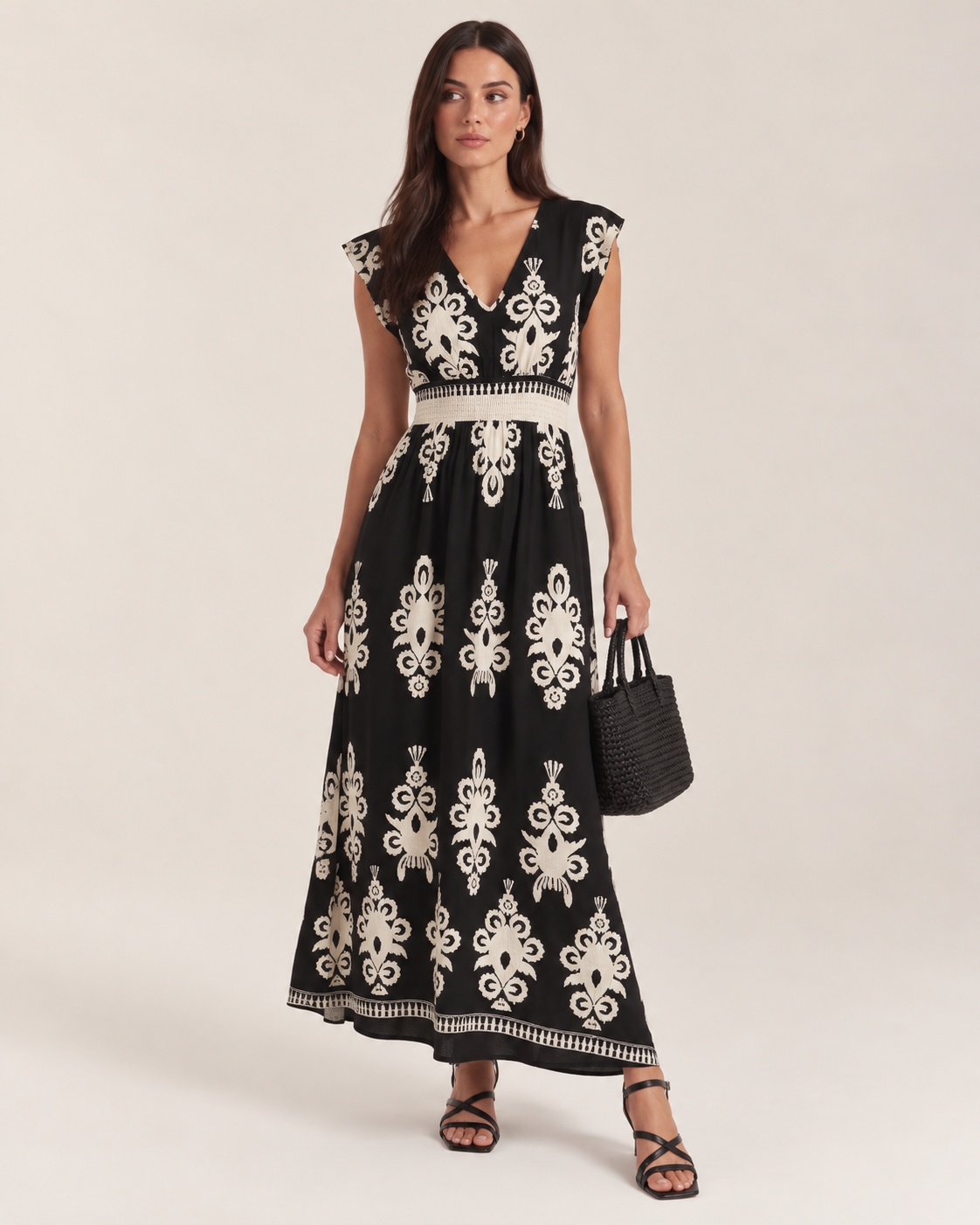 Cassis | Vestido maxi barroco con escote en V