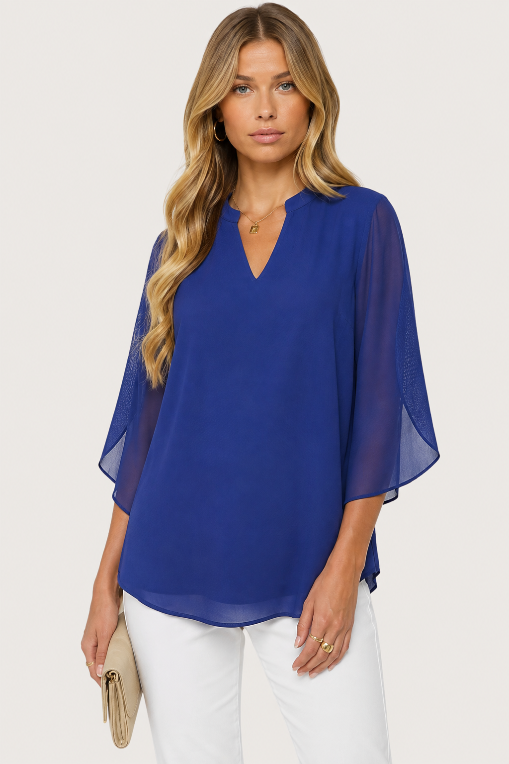 Claudia – Blusa de gasa chiffon con escote en V