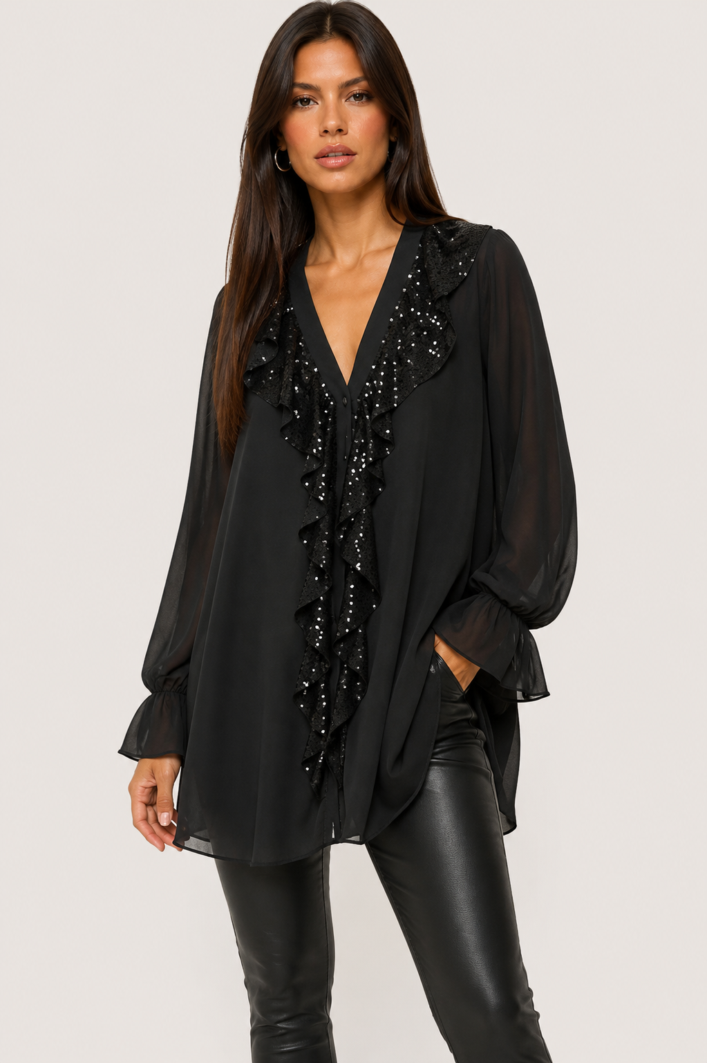 Xenia - Blusa elegante con detalle de volantes