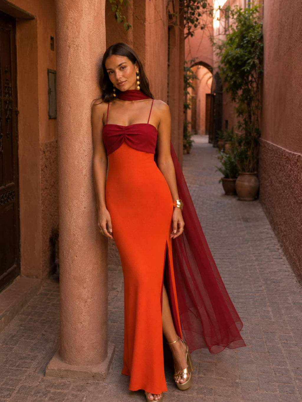 Florencia | Vestido Largo Drapeado Bicolor