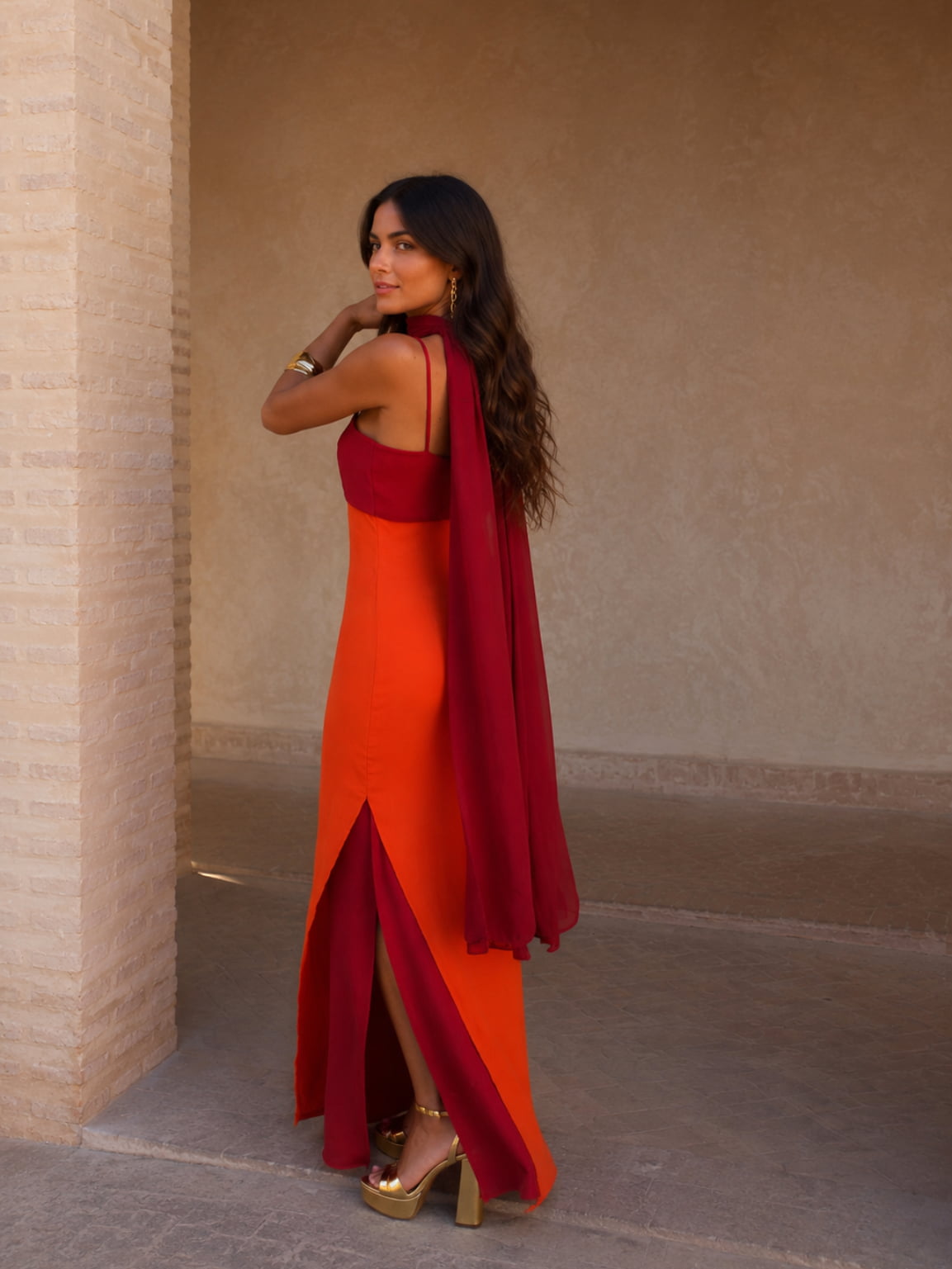 Florencia | Vestido Largo Drapeado Bicolor