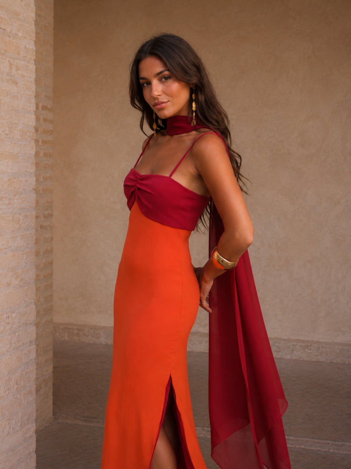 Florencia | Vestido Largo Drapeado Bicolor