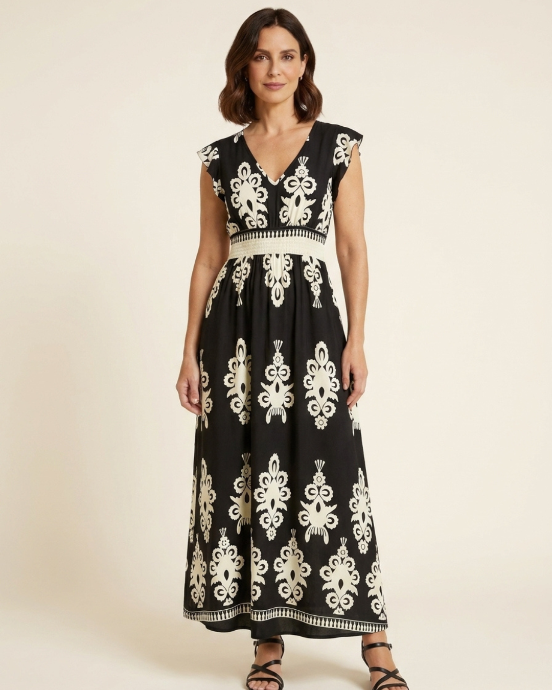 Cassis | Vestido maxi barroco con escote en V