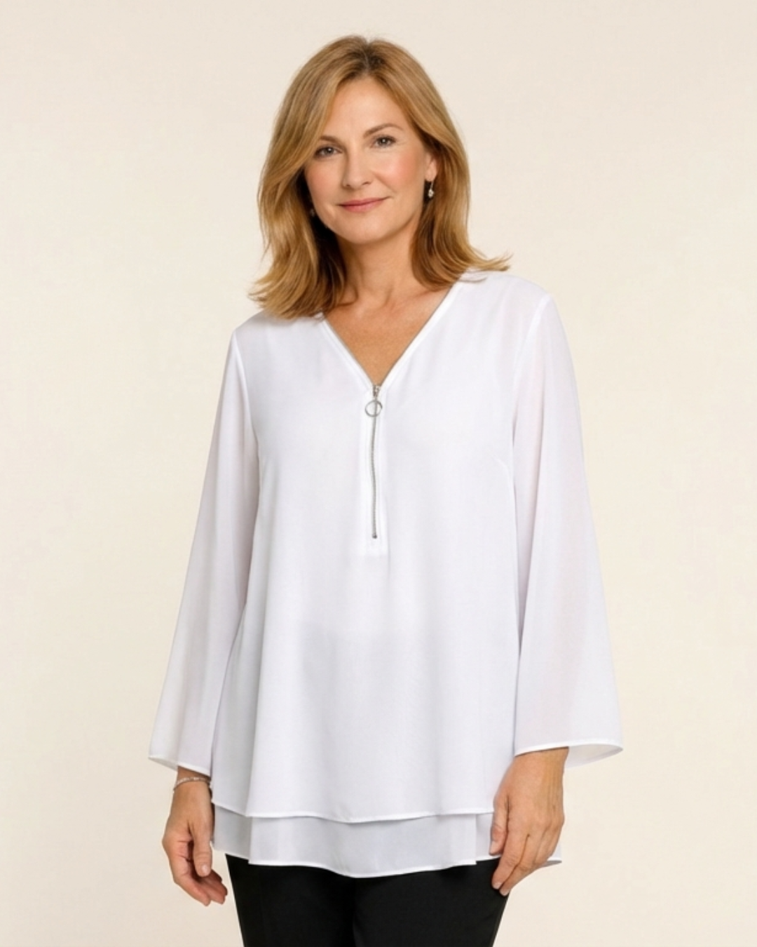 Olivia – Blusa de gasa con doble cremallera