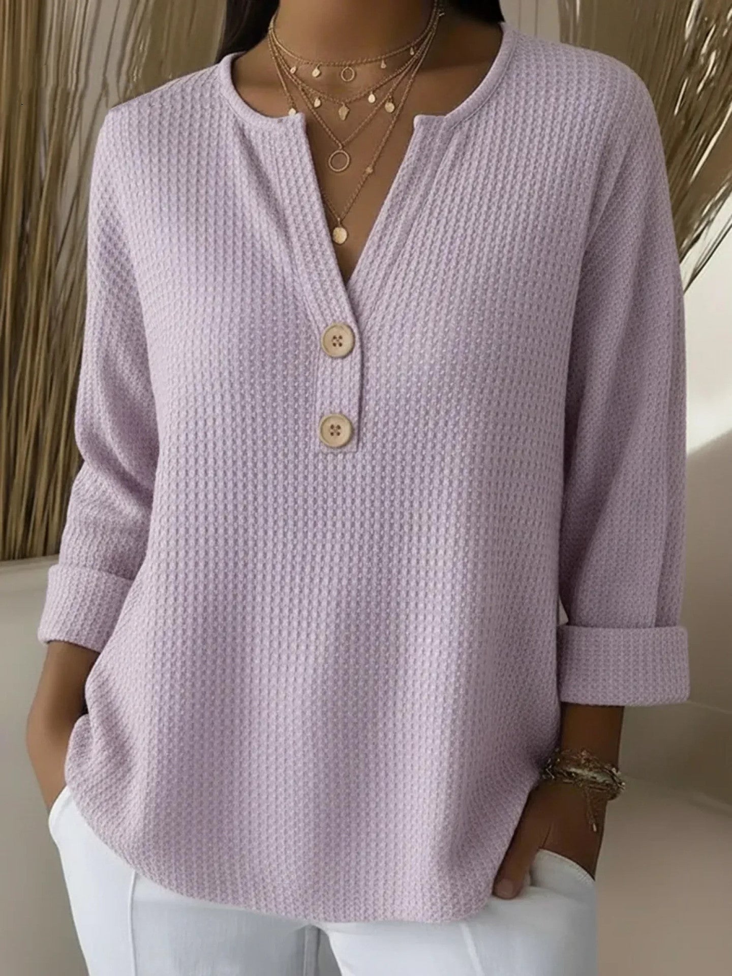 Elena | Camiseta Henley Gofrada con Botones