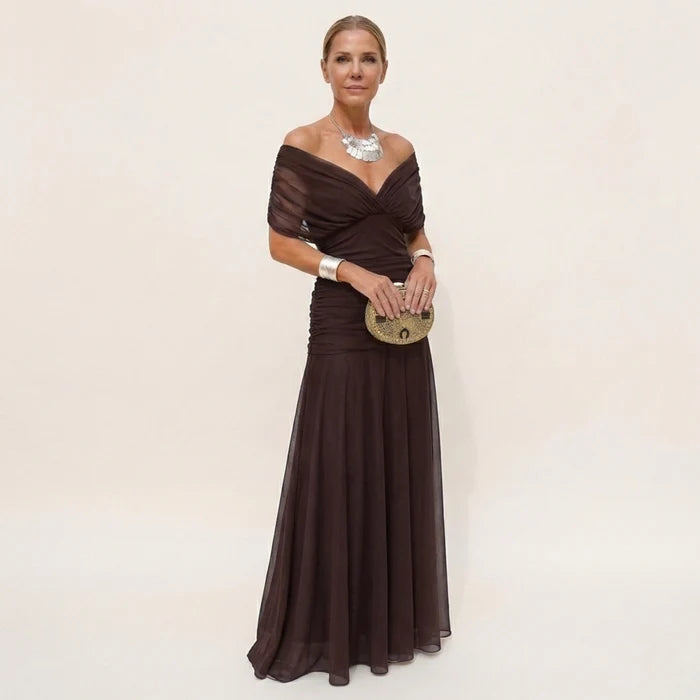 Salerno | Vestido Largo Mujer Elegante Fluido - Escote V y Diseño Sofisticado