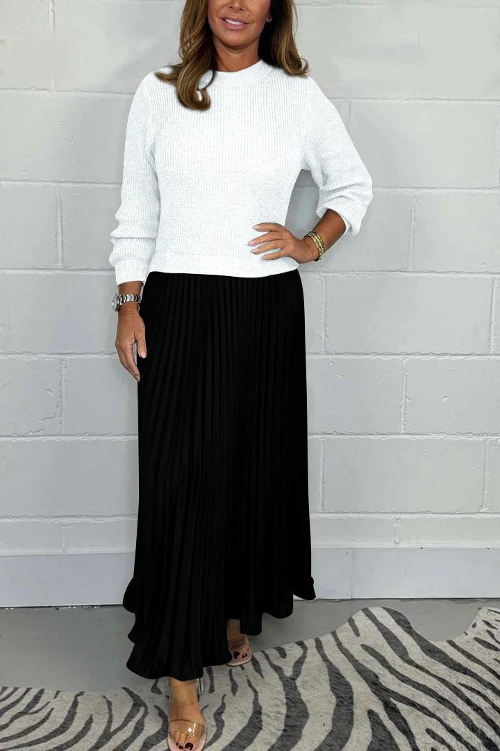 Positano | Vestido maxi con jersey y falda plisada