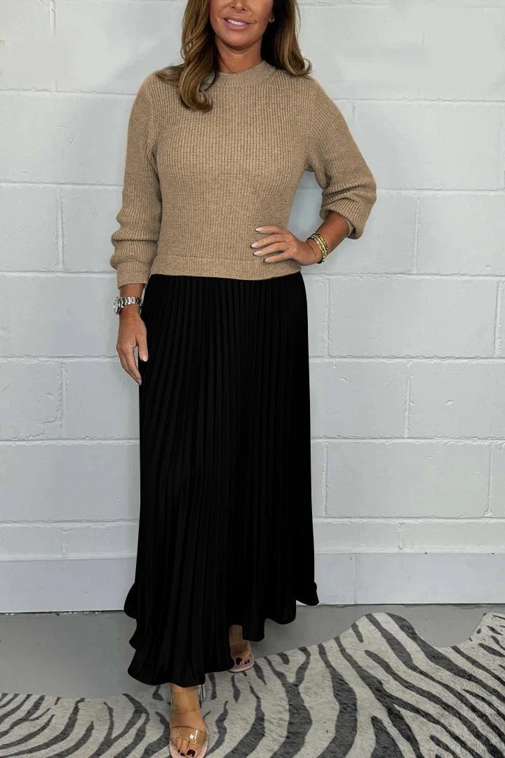 Positano | Vestido maxi con jersey y falda plisada