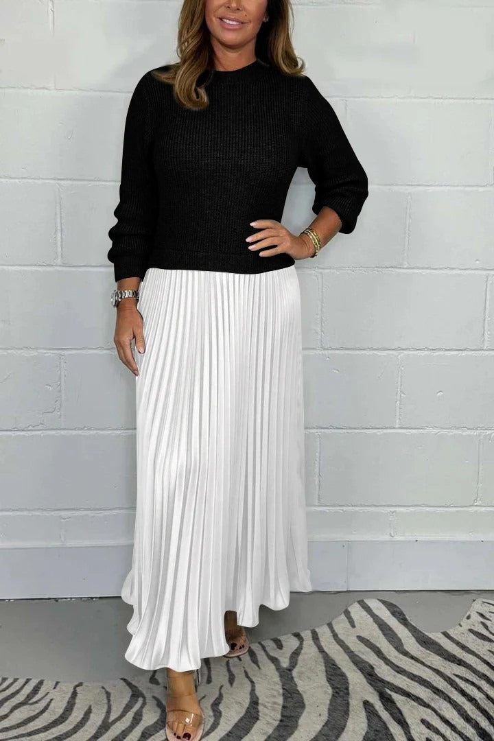 Positano | Vestido maxi con jersey y falda plisada