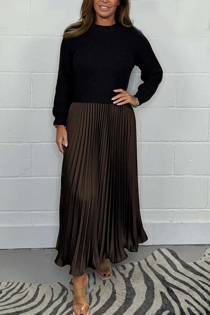 Positano | Vestido maxi con jersey y falda plisada