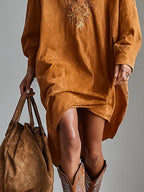 Sybil | Vestido midi estampado de manga larga con cuello en V y solapa holgada