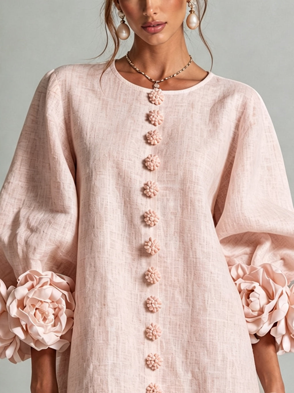 Rosalinda | Vestido Corto Rosa con Mangas de Flores