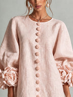 Rosalinda | Vestido Corto Rosa con Mangas de Flores