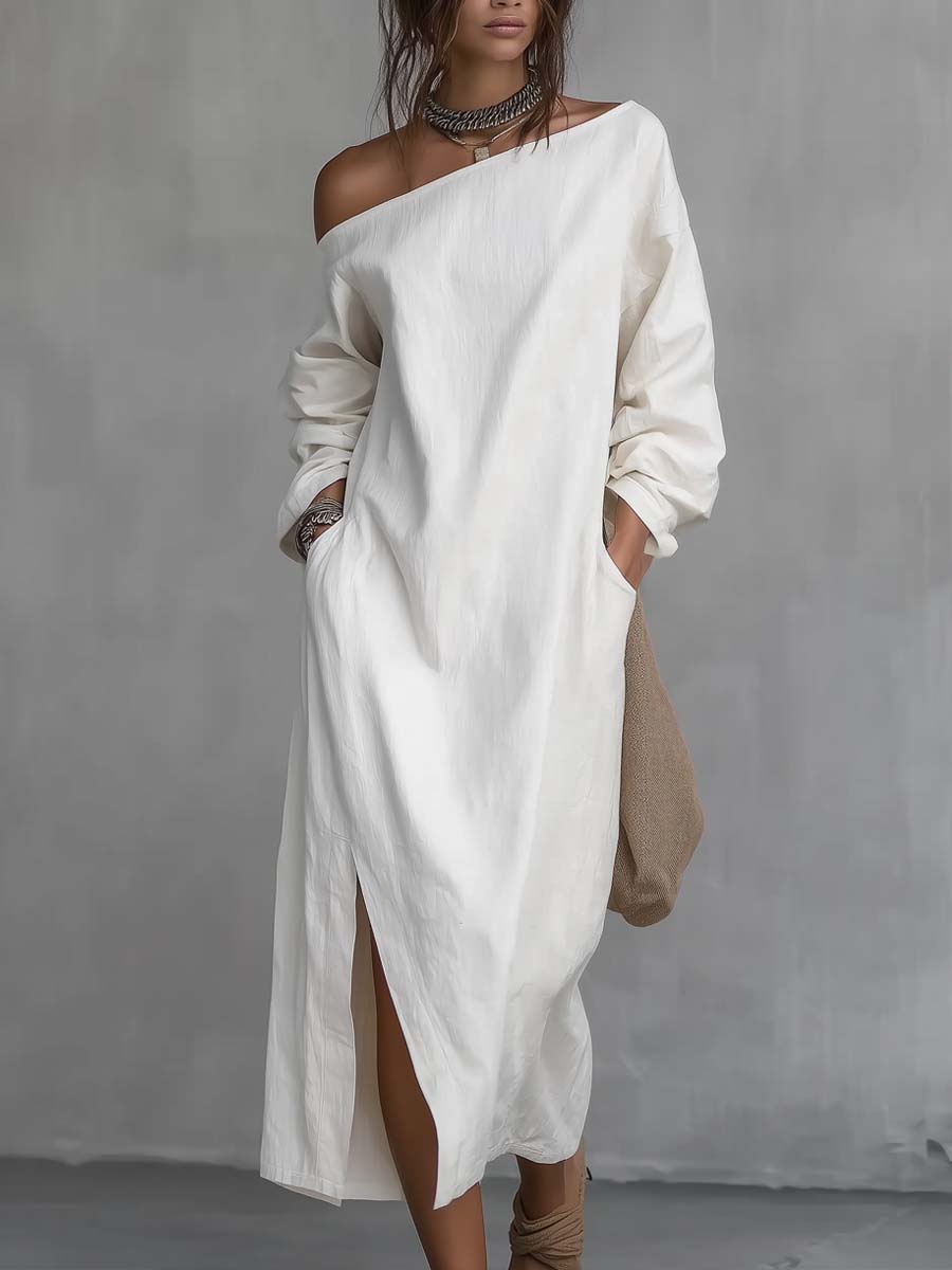 Sara | Vestido midi holgado de un solo hombro