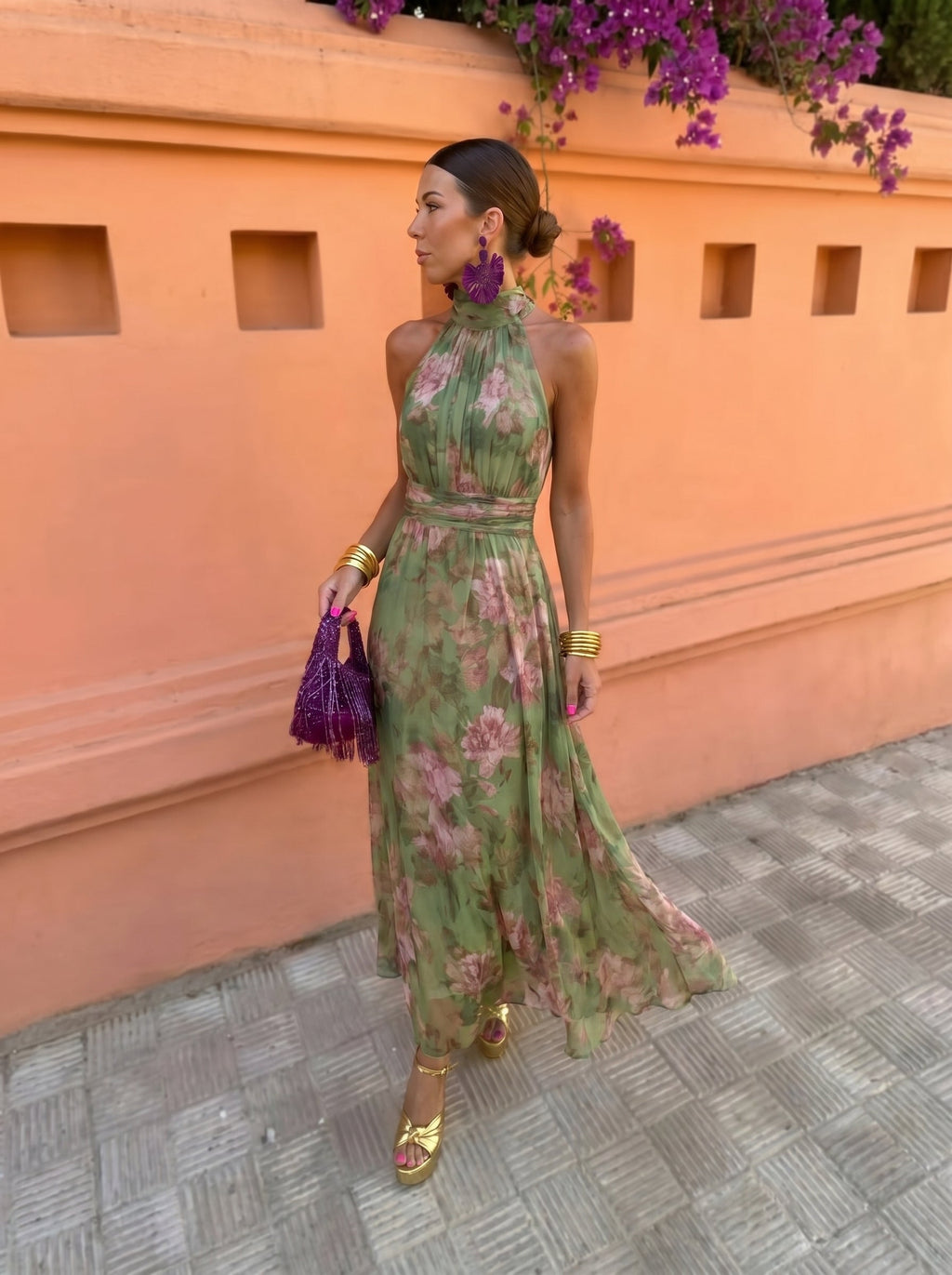 Florencia | Vestido Largo Floral con Escote Bajo