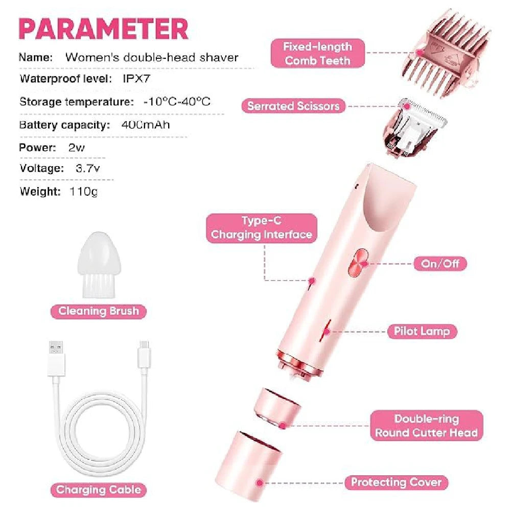 1PCS Women'S Bikini Trimmer, Electric Shaver, Dual Head Electric Razor, Two-In-One Women'S Body Shaver, and Ipx67 Waterproof Wet