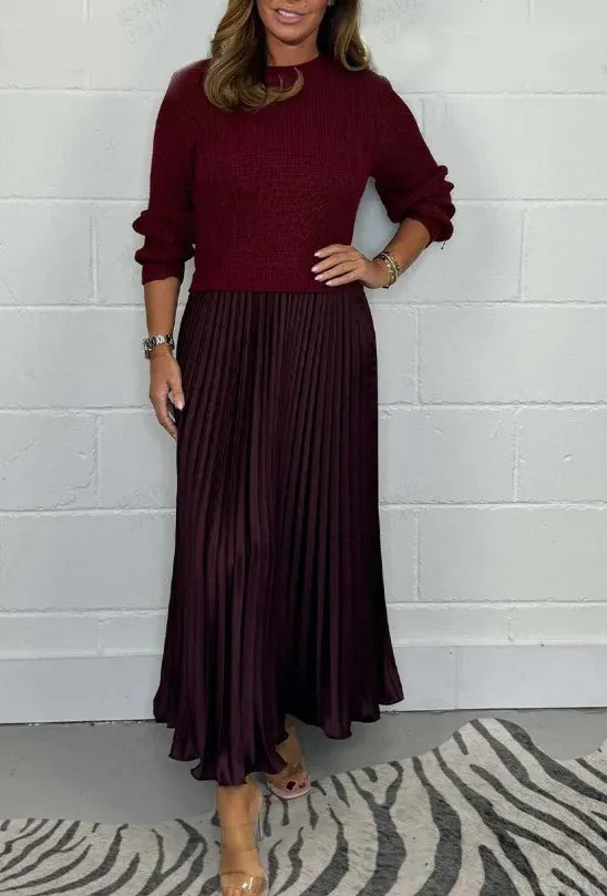 Positano | Vestido maxi con jersey y falda plisada