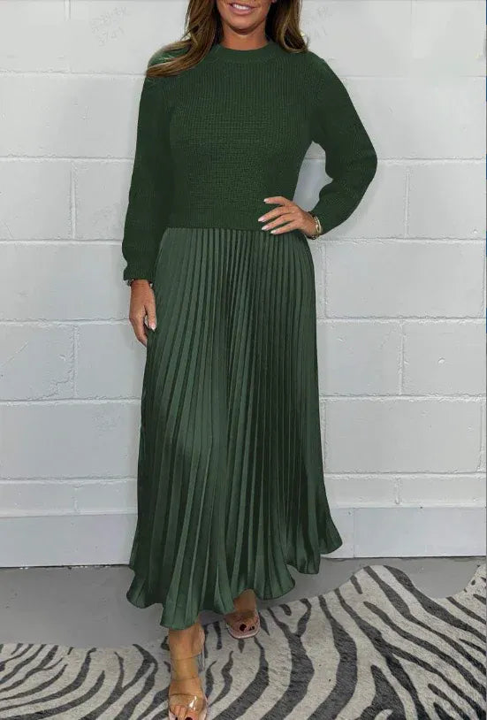 Positano | Vestido maxi con jersey y falda plisada