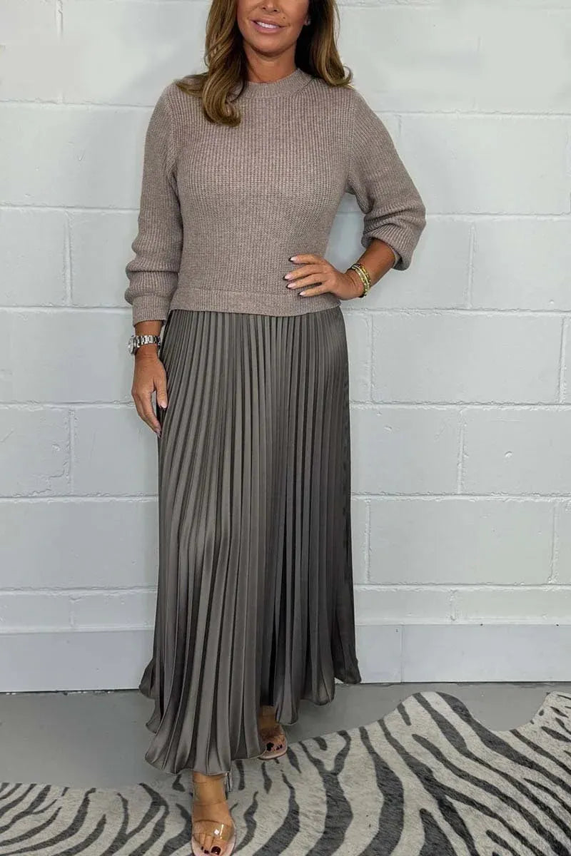 Positano | Vestido maxi con jersey y falda plisada
