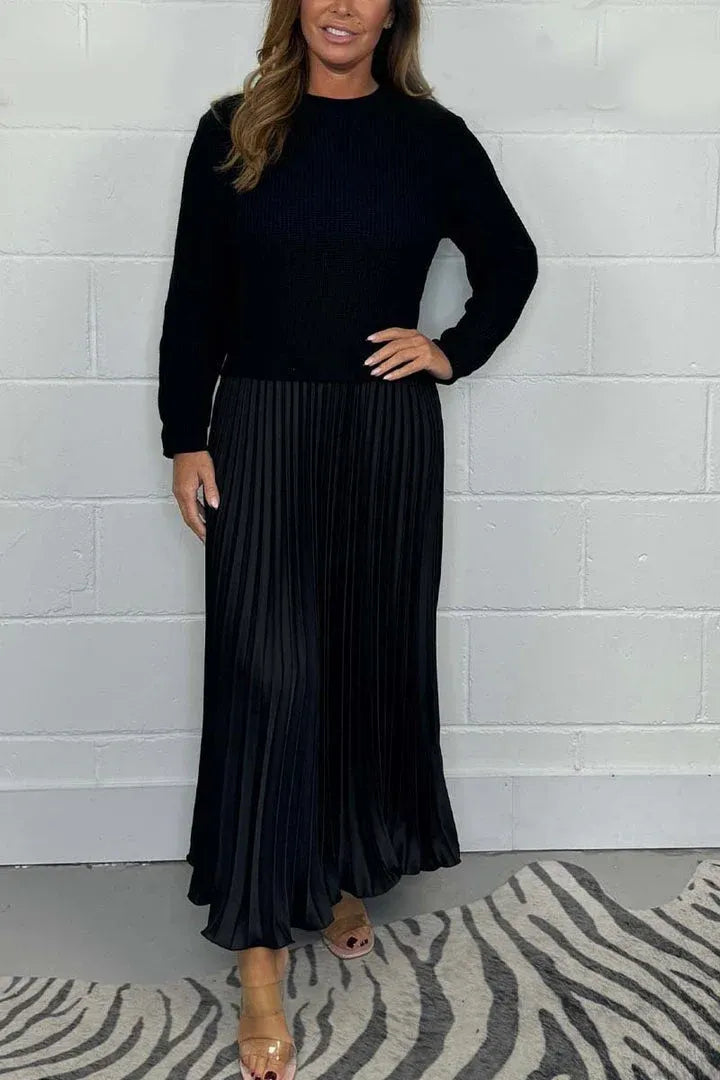 Positano | Vestido maxi con jersey y falda plisada
