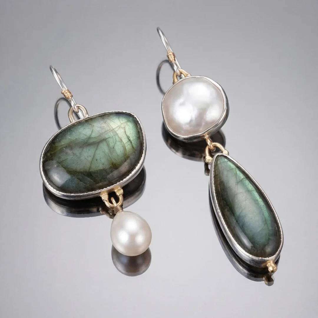 Elegantes pendientes llamativos con perlas de labradorita