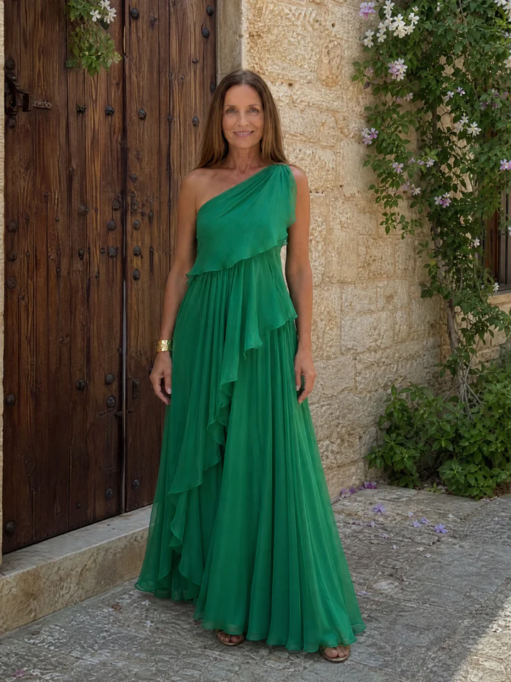 Matera | Vestido largo asimétrico con volantes