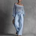 Celine | Conjunto de mujer con suéter calado y pantalón ancho