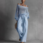 Celine | Conjunto de mujer con suéter calado y pantalón ancho