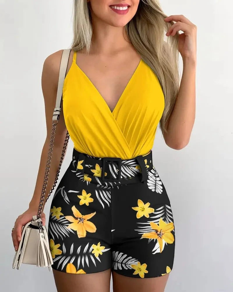 Serena | Conjunto tropical elegante con short de cintura alta