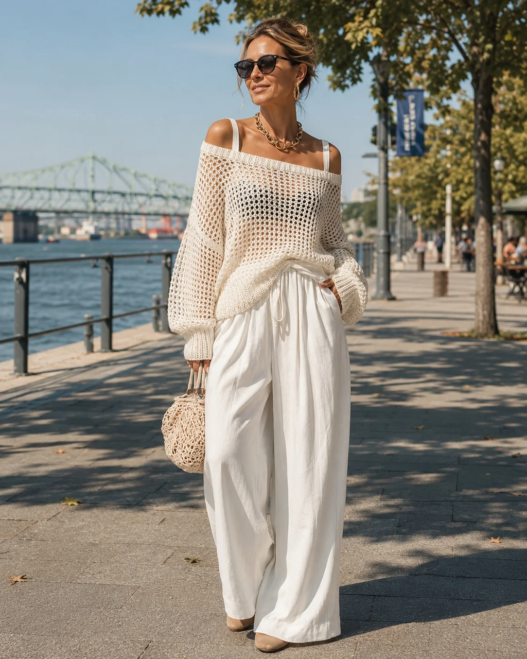 Celine | Conjunto de mujer con suéter calado y pantalón ancho