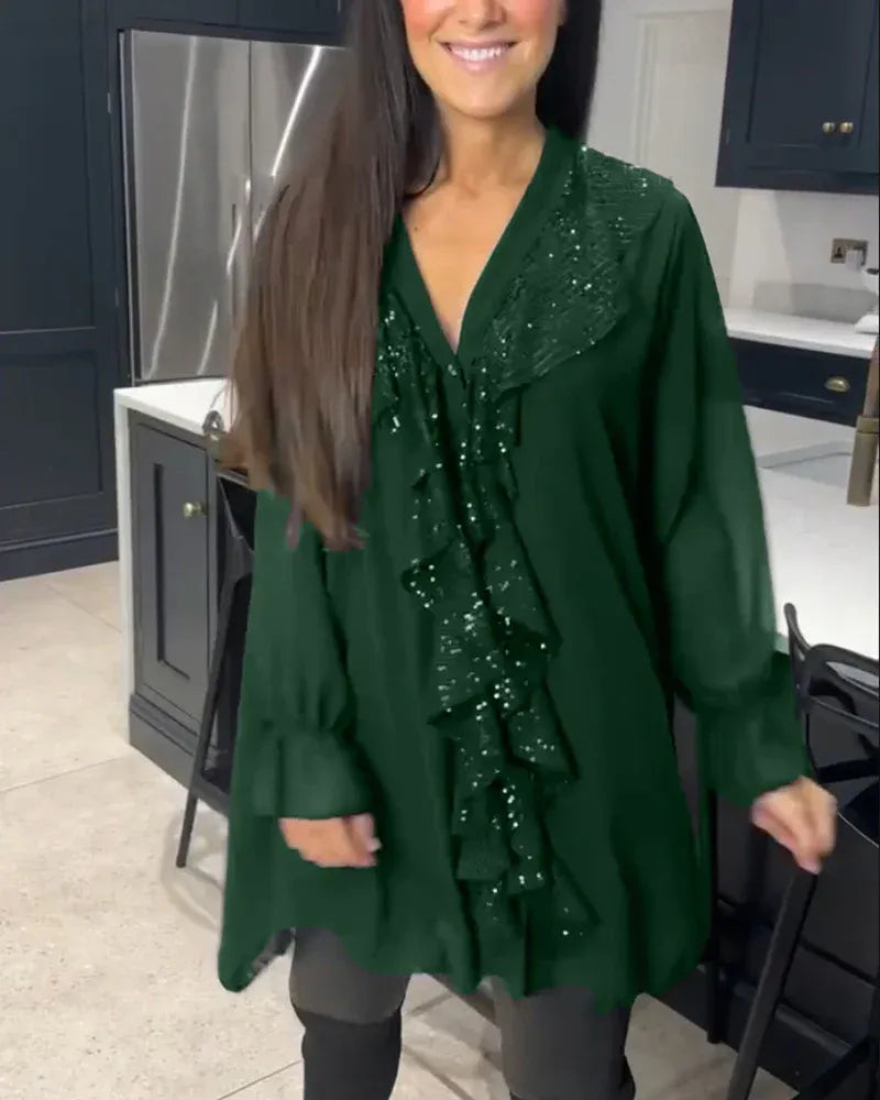 Xenia - Blusa elegante con detalle de volantes