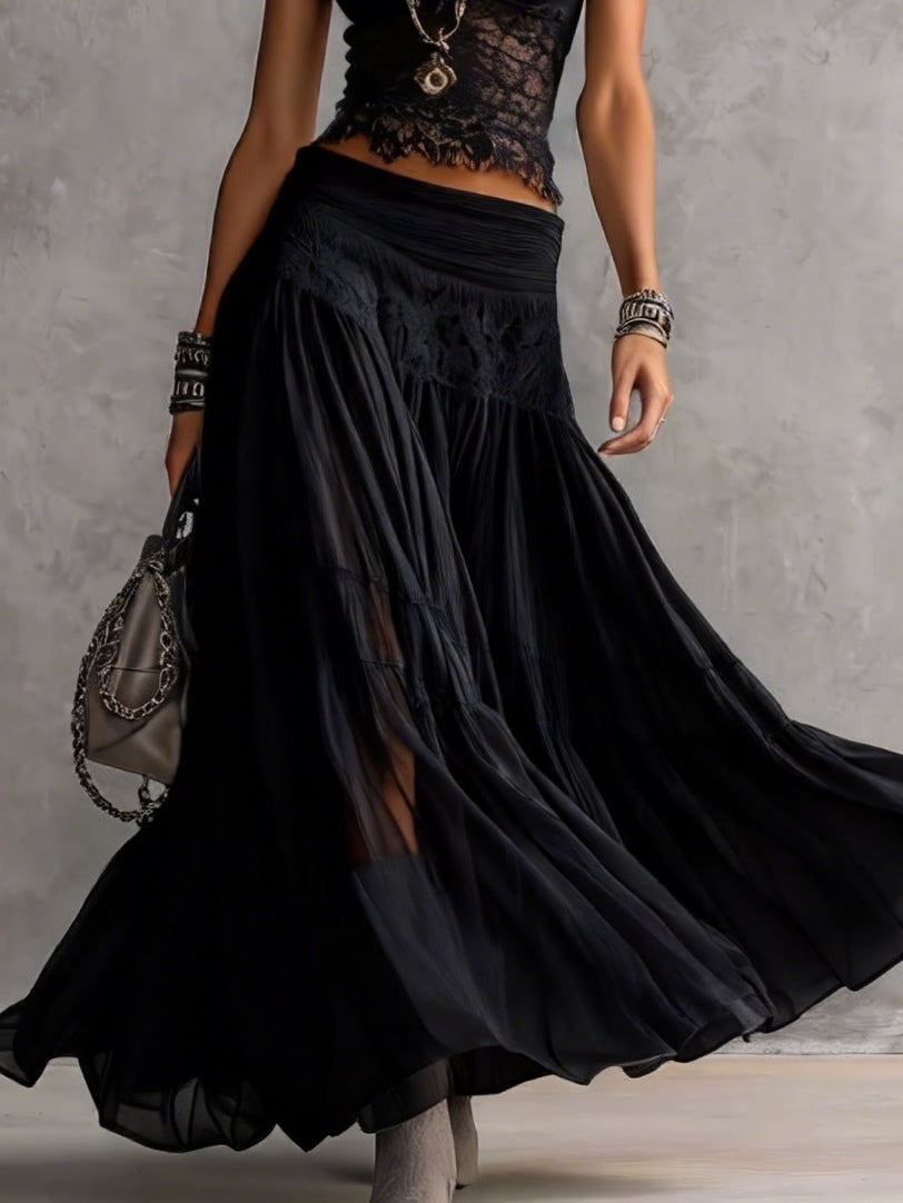 Adriana | Conjunto elegante con encaje y falda plisada