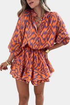 Yasmine | Mono Mini con Volantes y Estampado Ikat