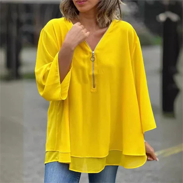 Olivia – Blusa de gasa con doble cremallera