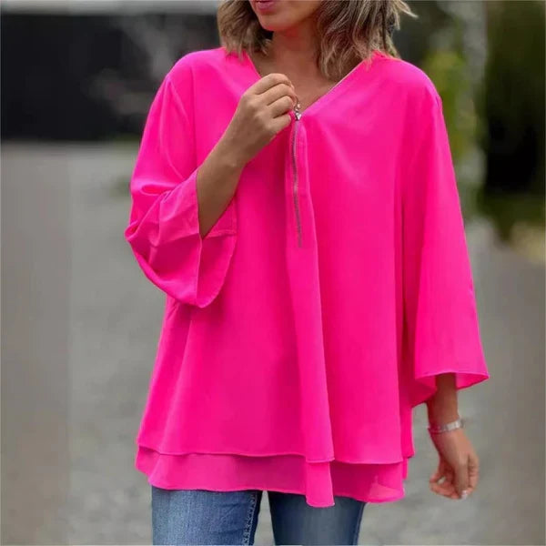 Olivia – Blusa de gasa con doble cremallera