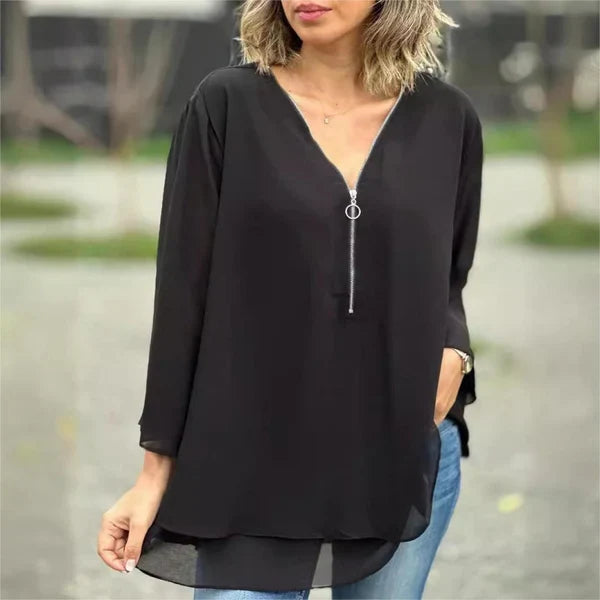 Olivia – Blusa de gasa con doble cremallera