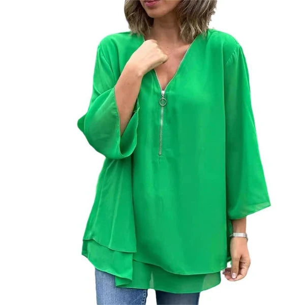 Olivia – Blusa de gasa con doble cremallera