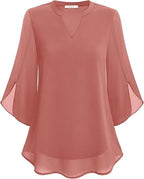 Claudia – Blusa de gasa chiffon con escote en V